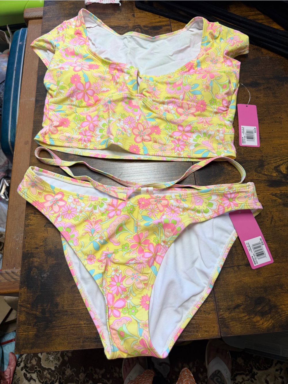 Women’s Floral Two-Piece Swim Set - Yellow & Pink